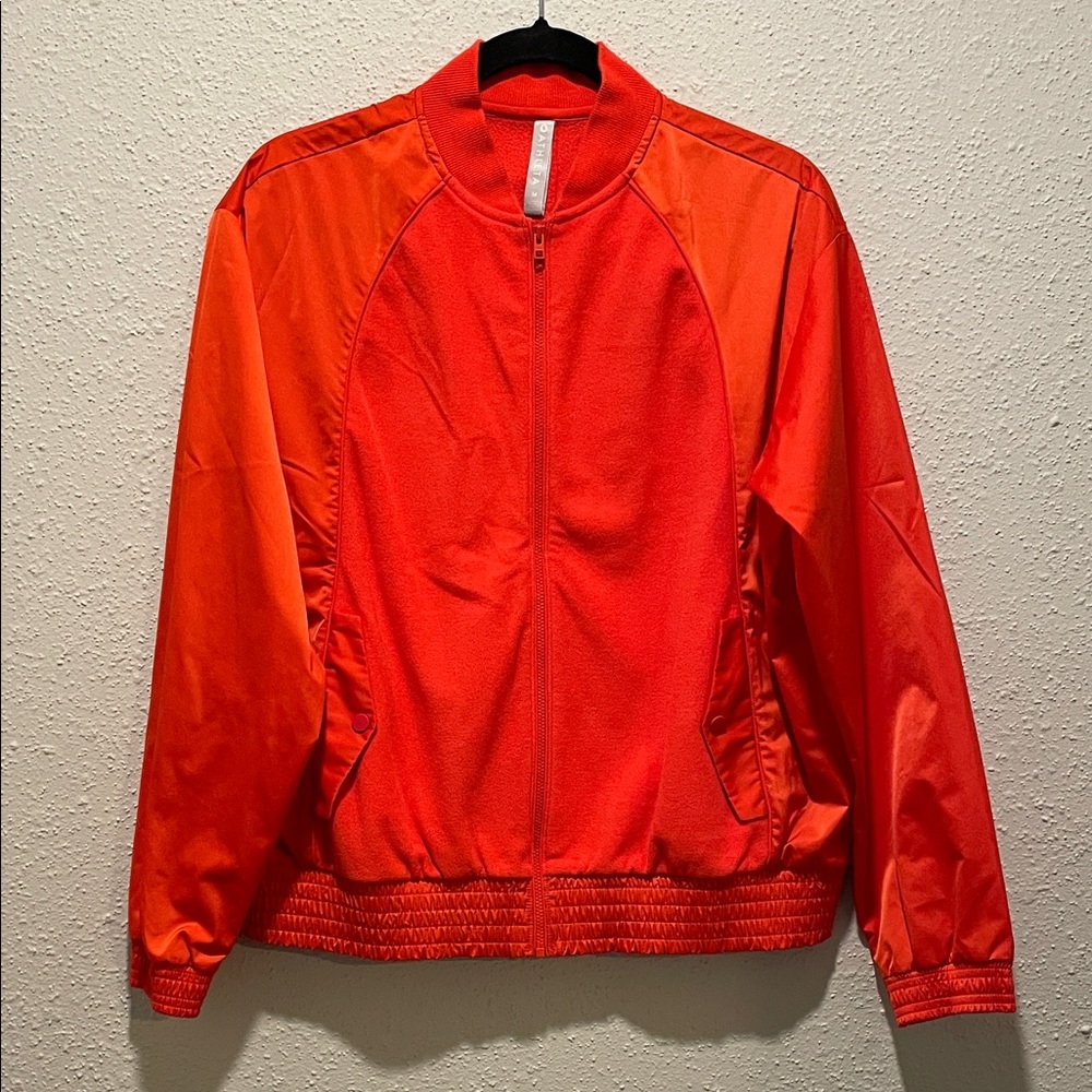 Athleta Zion Microfleece Women's Vibrant Red Bomber Jacket - Picture 2 of 7